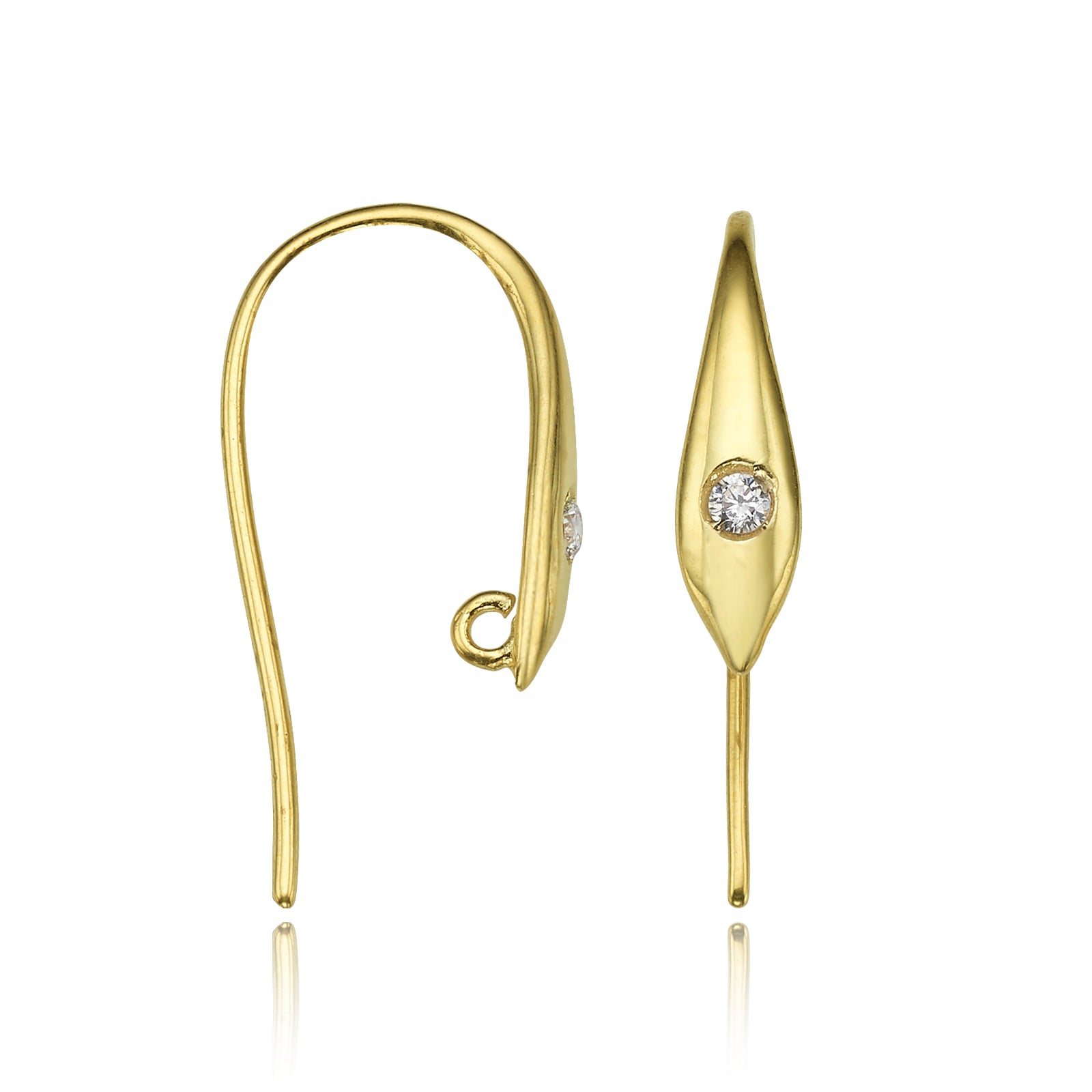 מתלה לעגיל מזהב צהוב של ברכת זהב, משובץ אבן זירקון נוצצת לעיצוב תכשיטים אישי