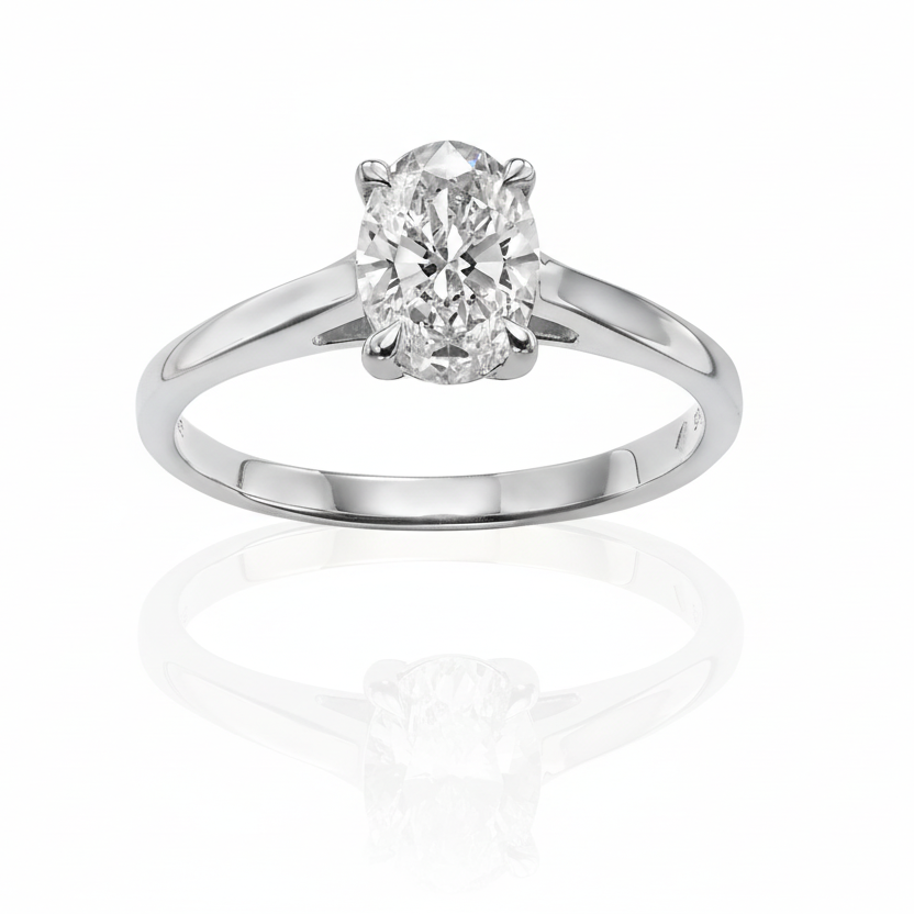 טבעת סוליטר משובצת יהלום מעבדה - אובל