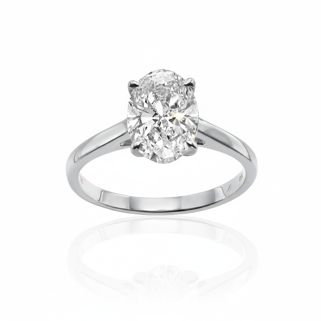 טבעת סוליטר משובצת יהלום מעבדה - אובל